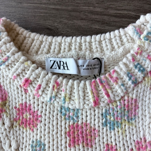 NEW Zara | Floral Print Knit Top White Pink Sweater Small - Picture 4 of 7